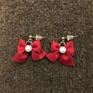 Cute red ribbon earrings